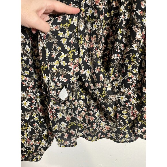 Ann Taylor LOFT Black Floral Ruffle Blouse Size Small Shirred Boho Romantic Top - Picture 6 of 14